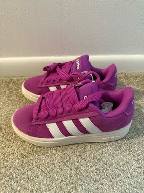 adidas Magenta Suede Low-Top Sneakers with White Stripes